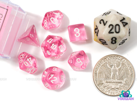 Mini Translucent Pink | 10mm Acrylic Dice Set (7) | Chessex Mini Wave 3