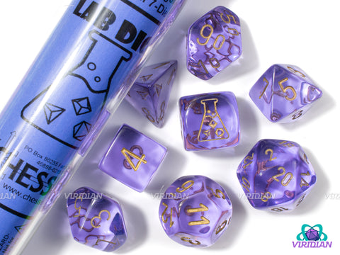 Translucent Lavender & Gold | Lab 7 (2023) | Chessex Dice Set (7+1 Bonus Die)