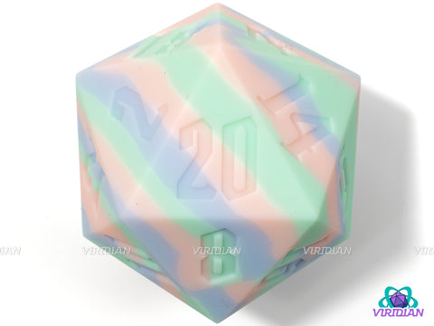 Pastel Stripes (Silicone) | Light Green, Blue and Red Stripes, 55mm Rubber Silicone, Bouncy | Giant D20 Die (1)