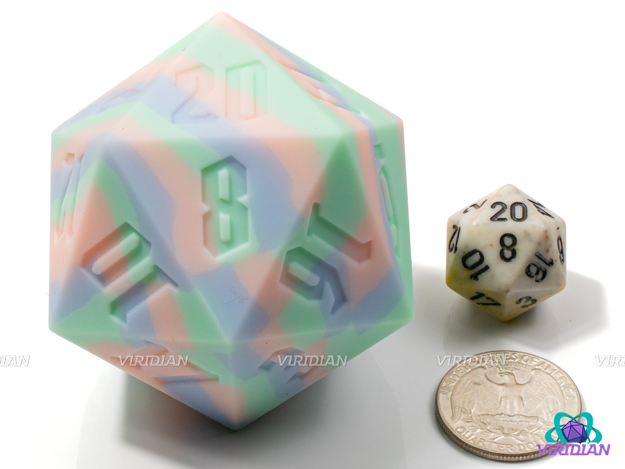 Pastel Stripes (Silicone) | Light Green, Blue and Red Stripes, 55mm Rubber Silicone, Bouncy | Giant D20 Die (1)