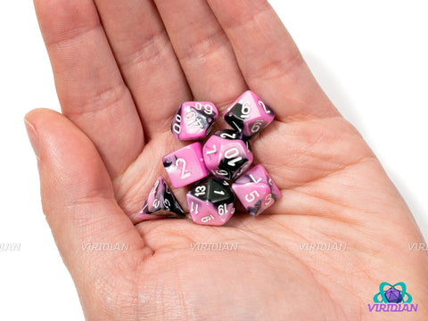 Mini Gemini Black & Pink | 10mm Acrylic Dice Set (7) | Chessex Mini Wave 3