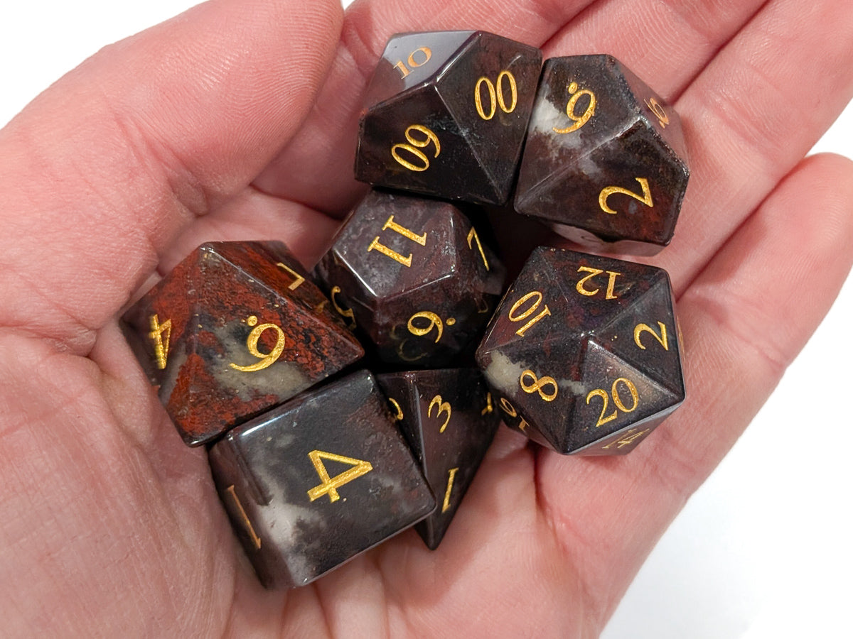 Bloodstone | Real Gemstone Dice Set (7) | Dungeons and Dragons (DnD) | Tabletop RPG Gaming