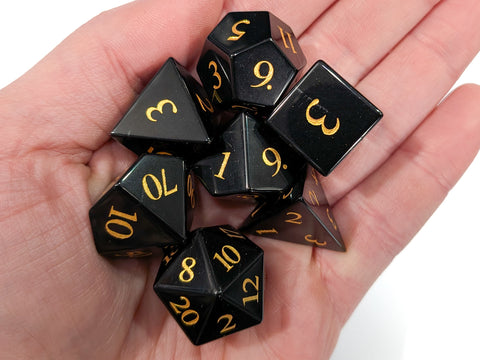 Black Obsidian | Real Gemstone Dice Set (7) | Dungeons and Dragons (DnD) | Tabletop RPG Gaming