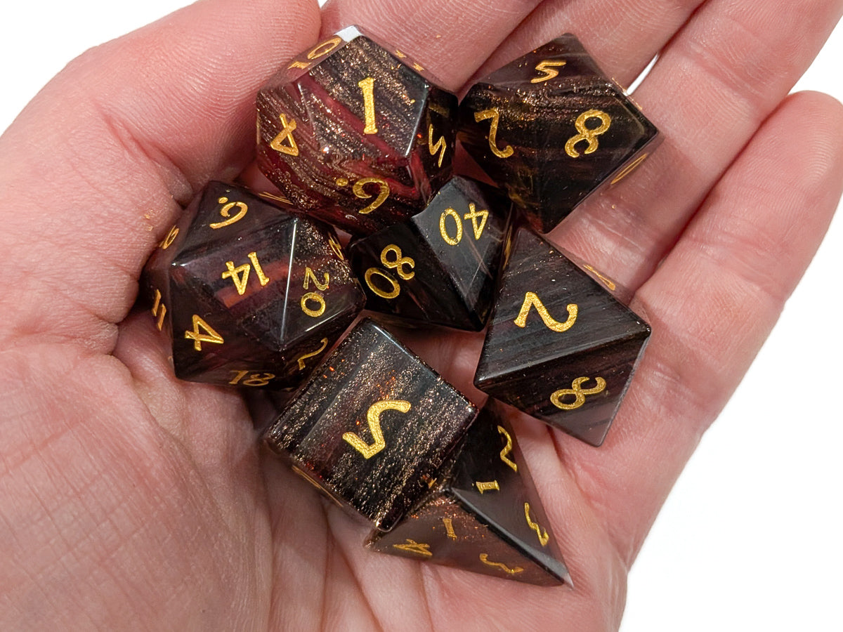 Blonde Hair Glass | Real Gemstone Dice Set (7) | Dungeons and Dragons (DnD) | Tabletop RPG Gaming