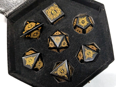 Shiny Obsidian Lightning Gemstone | Real Gemstone Dice Set (7)