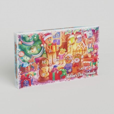 Q-Workshop's Dice Advent Calendar (#6, 2025) boxed set with numbered doors and holiday-themed artwork, ideal for DnD fans and collectors.