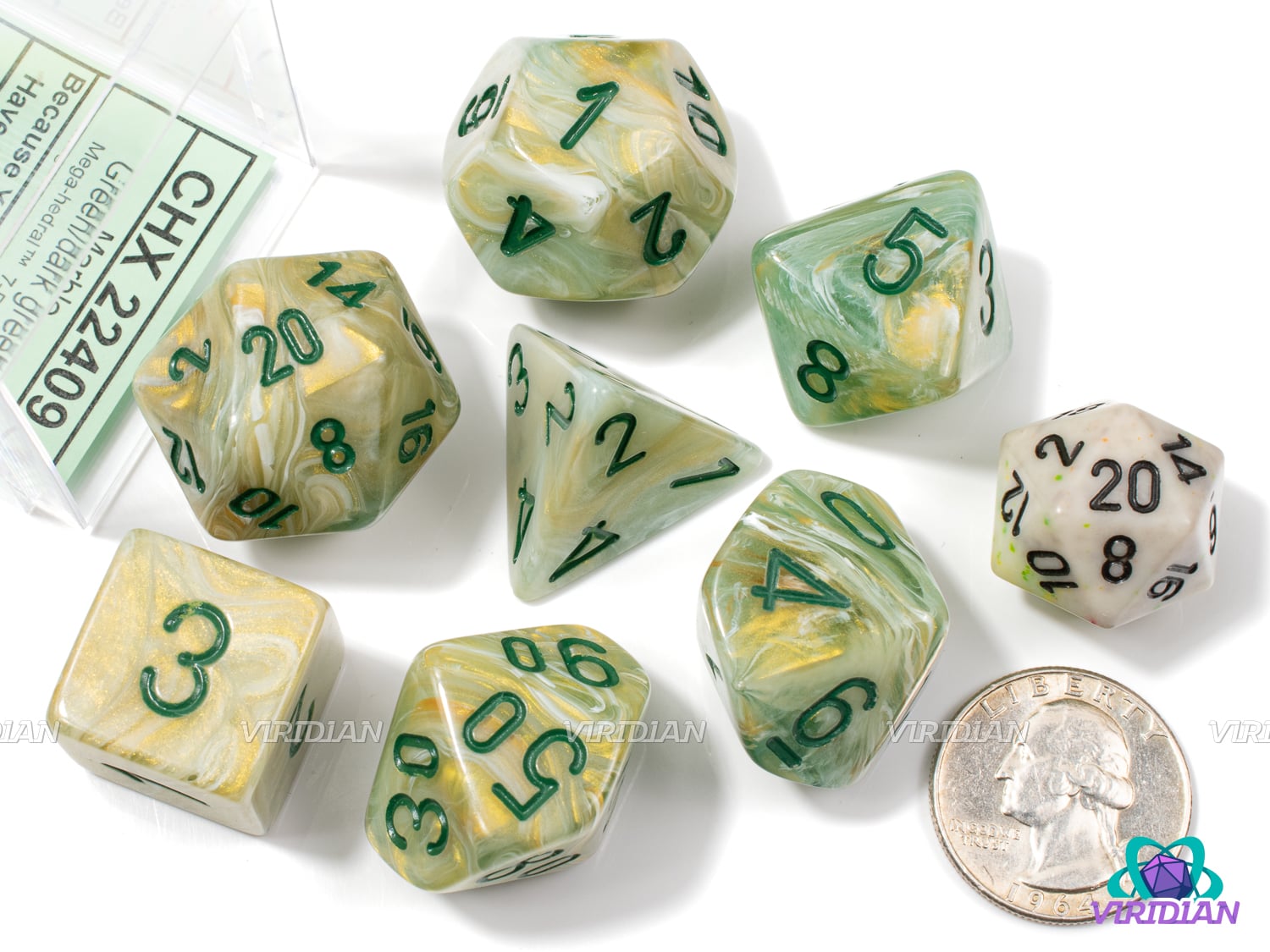 Mega-Hedral Marble Green/Dark Green | 22-28mm Giant Green Swirls | Acr –  Viridian Dice