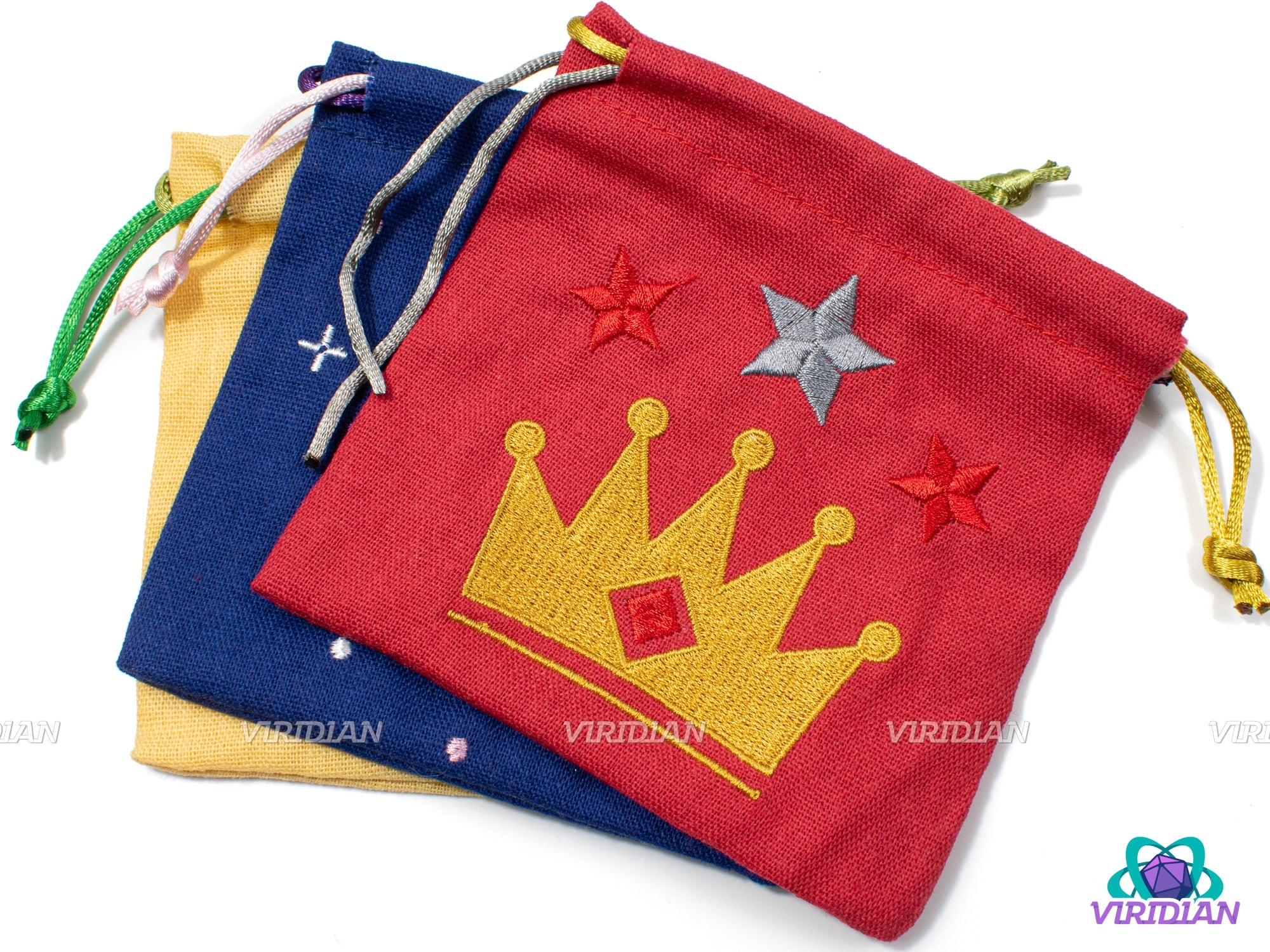 Class Dice Bags | Embroidered Red, Blue, Yellow | Cotton Woven Dice Bag