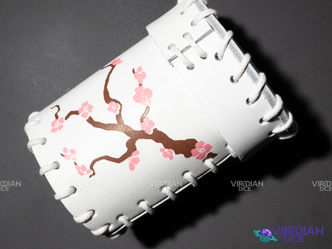 Japanese Cherry Blossom | White & Pink Floral Design | Leather Dice Cup (1)
