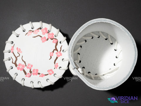 Japanese Cherry Blossom | White & Pink Floral Design | Leather Dice Cup (1)