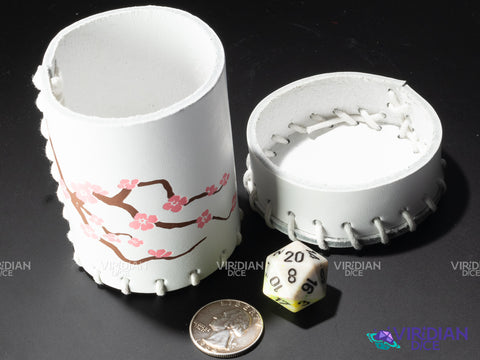 Japanese Cherry Blossom | White & Pink Floral Design | Leather Dice Cup (1)