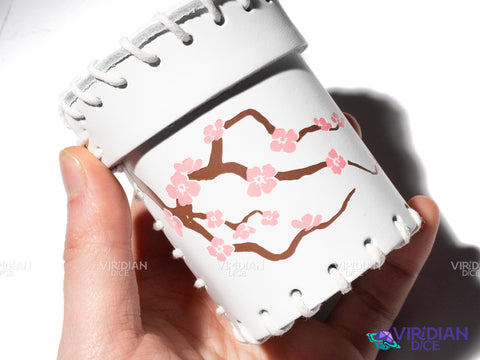 Japanese Cherry Blossom | White & Pink Floral Design | Leather Dice Cup (1)