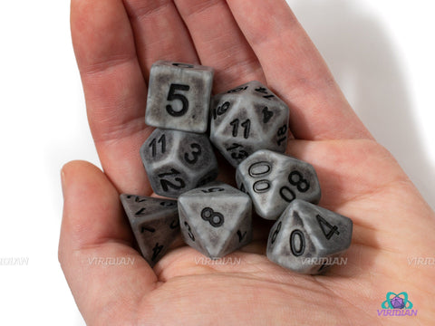 Andre's Forge | Gray Worn Steel Acrylic Dice Set (7) | Dungeons and Dragons (DnD)