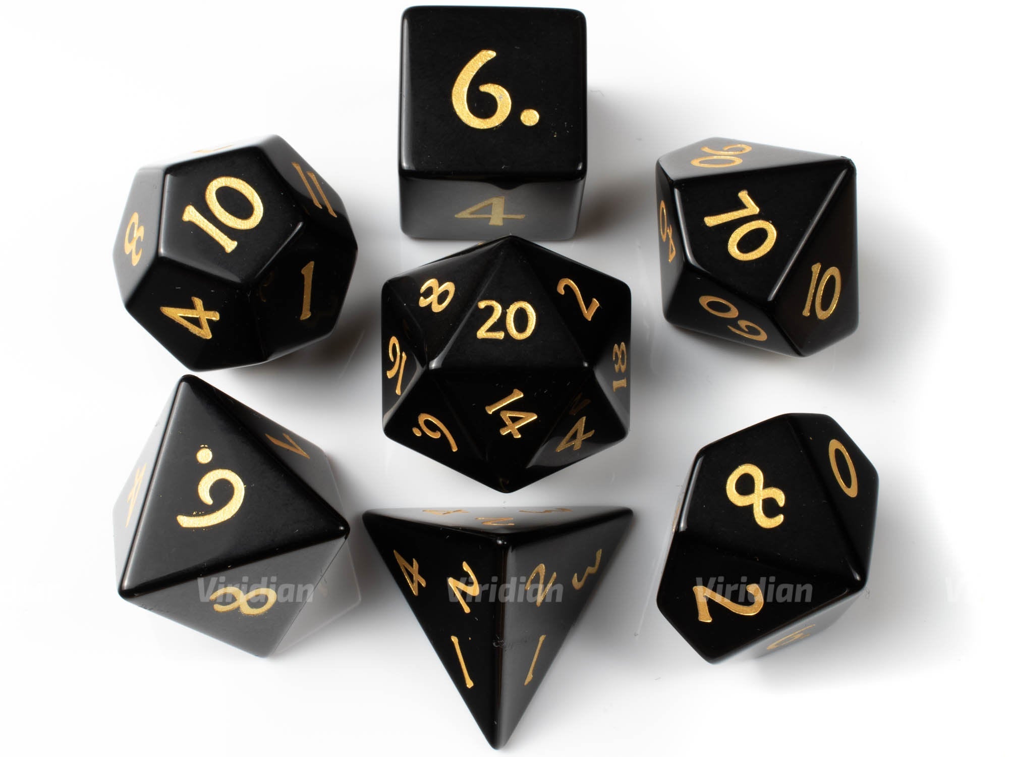 Black Obsidian | Real Gemstone Dice Set (7) | Dungeons and Dragons (DnD) | Tabletop RPG Gaming