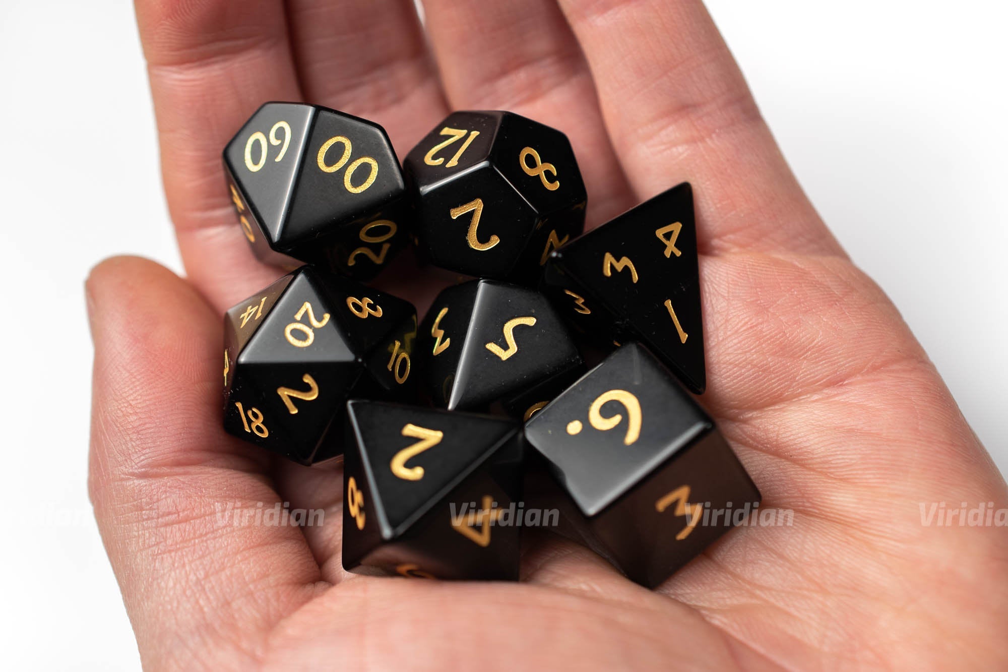 Black Polished Obsidian | Real Gemstone Dice Set (7) | Dungeons and Dragons (DnD) | Tabletop RPG Gaming