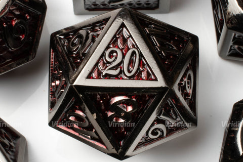 Blood Dragon | Dark Red Scales Large Metal Dice Set (7) | Dungeons and Dragons (DnD) | Tabletop RPG Gaming