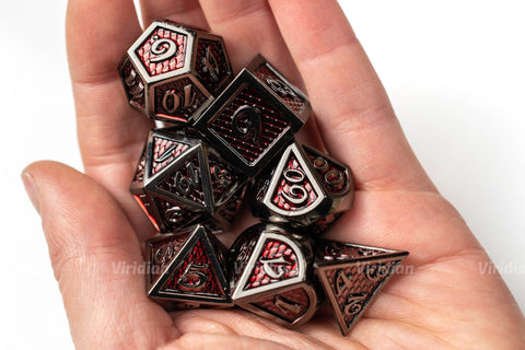 Blood Dragon | Dark Red Scales Large Metal Dice Set (7) | Dungeons and Dragons (DnD) | Tabletop RPG Gaming