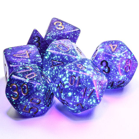 Borealis Purple & Gold Luminary | Chessex Dice Set (7)