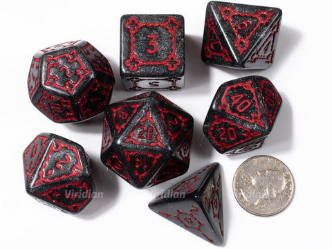 Bowser's Castle | Giant Gray, Red Resin Dice Set (7)