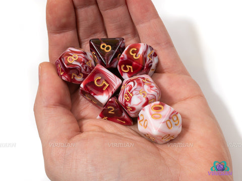 Cherry Sundae | Red and White Swirled Acrylic Dice Set (7 or 11) | Dungeons and Dragons (DnD)