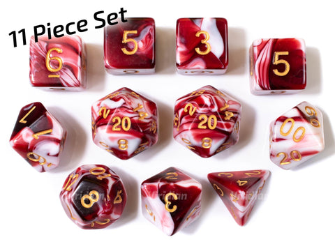 Cherry Sundae | Red and White Swirled Acrylic Dice Set (7 or 11) | Dungeons and Dragons (DnD)