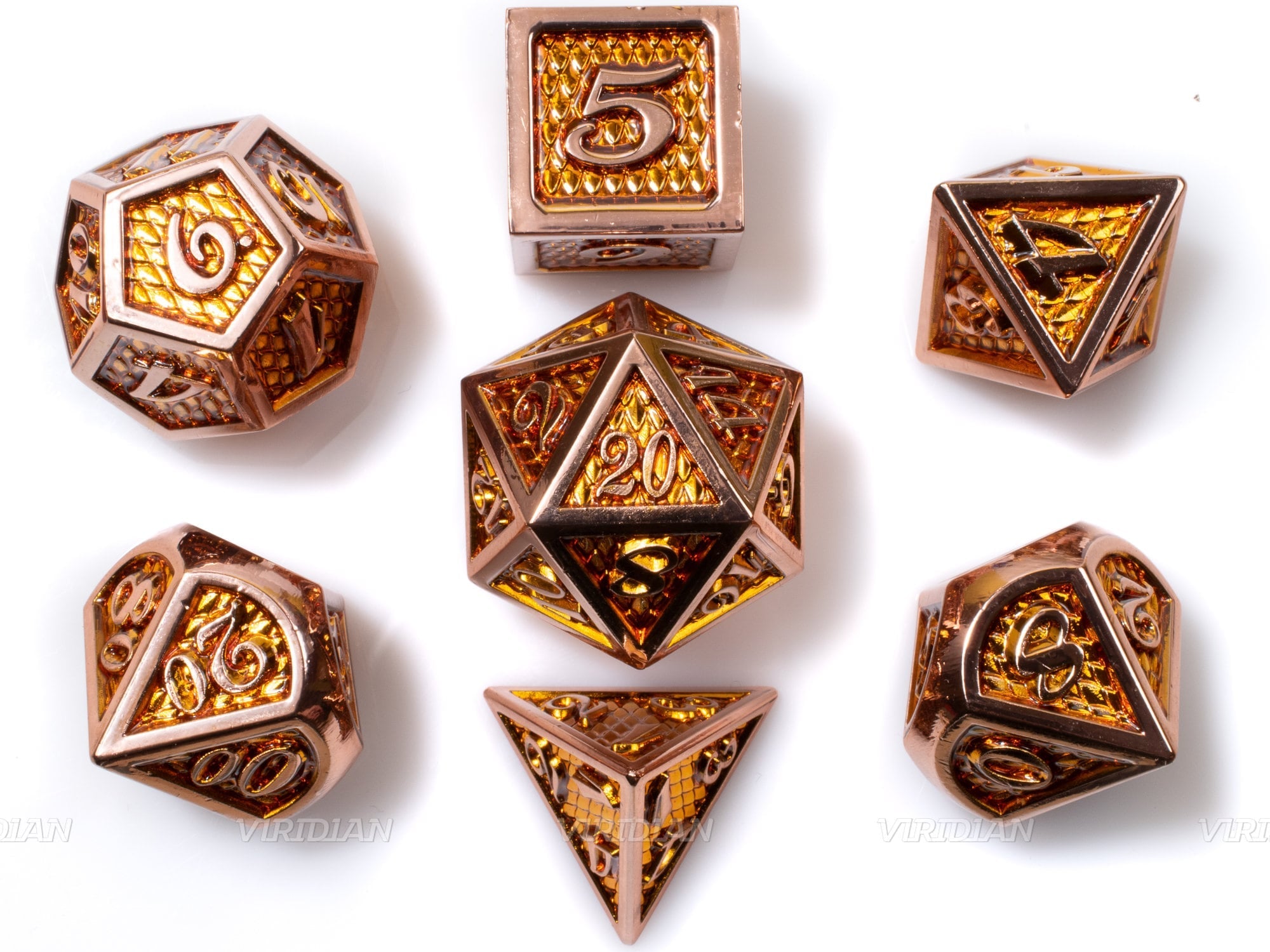 Citrine Dragon | Orange Scales, Gold Accents Large Metal Dice Set