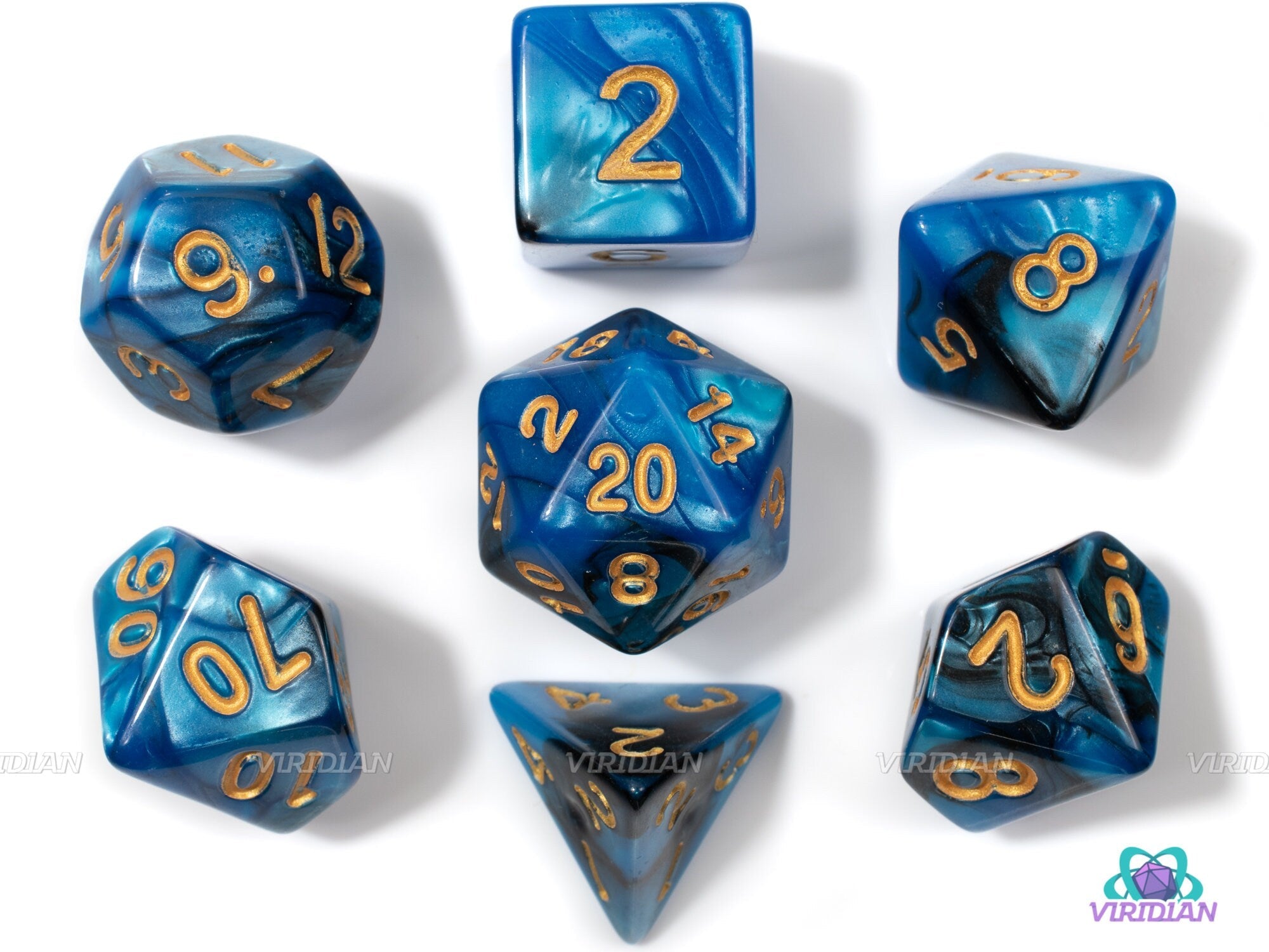 Deep Waters | Blue & Black Swirl Acrylic Dice Set (7) | Dungeons and Dragons (DnD) | Tabletop RPG Gaming