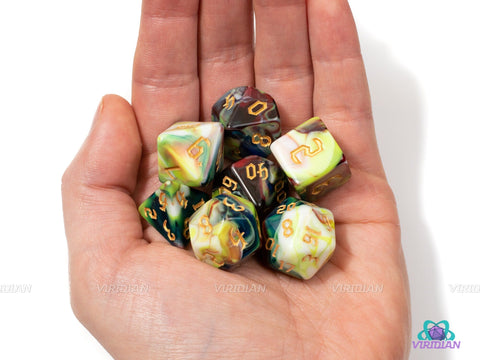 Drip Canvas | Multicolored (Green, White, Red and Blue) Swirled Acrylic Dice Set (7)
