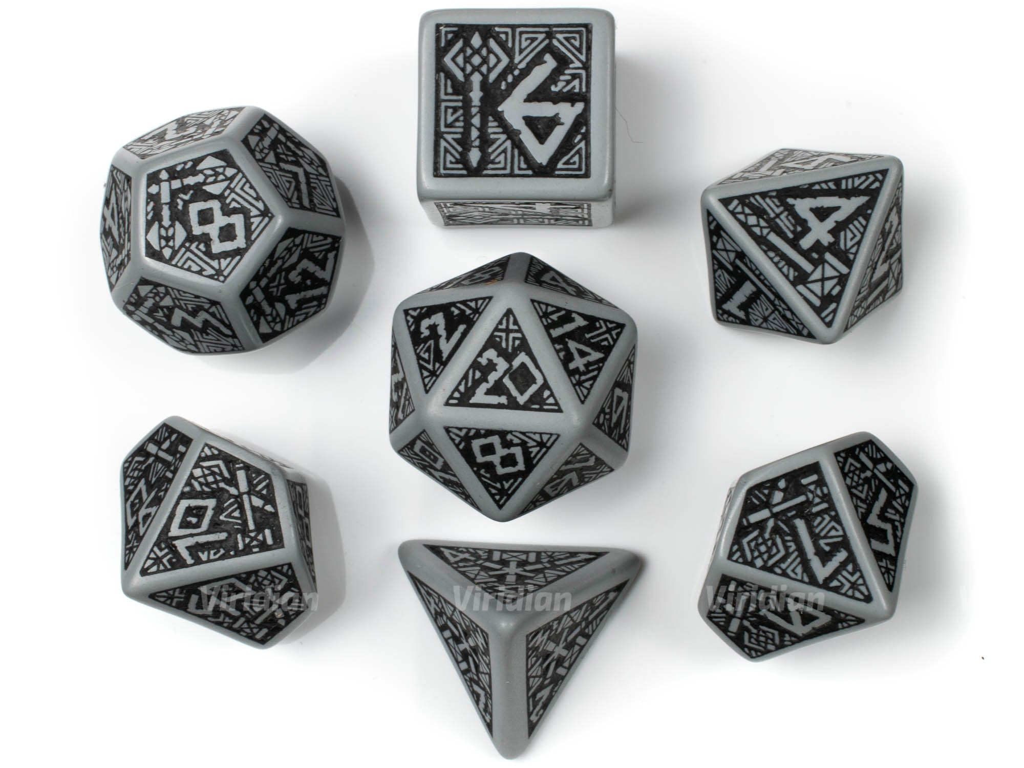 CLUBHAUS × TANGRAM Dice Marker Set Dwarven | Gray & Black | Q Workshop Dice Set (7) | Q