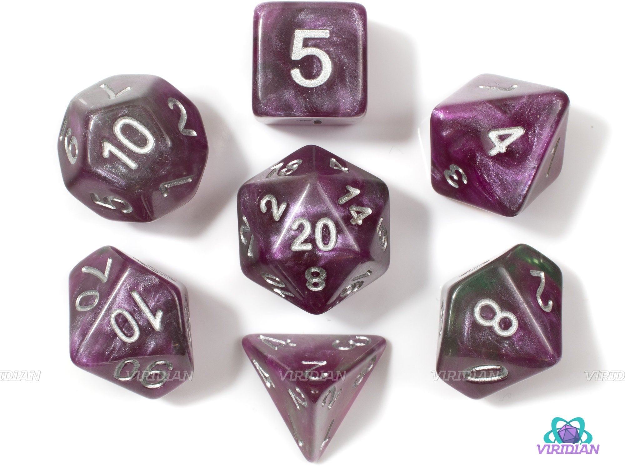 Eldritch Mist | Purple & Green Fog Acrylic Dice Set (7) | Dungeons and Dragons (DnD)