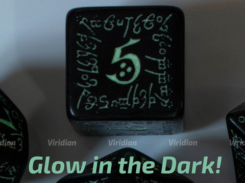 Elvish | Black & Glow In The Dark Green Dice Set (7) | Q Workshop