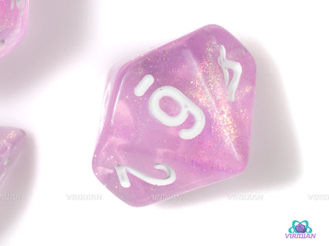 Enchanted | Pink Swirls, Glittery Acrylic Dice Set (7) | TTRPG Dnd Polyhedral Set