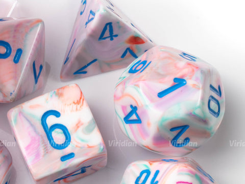 Festive Pop Art | Pastels, Pink, White, Green, Blue | Chessex Dice Set (7)