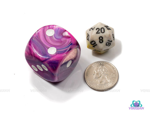 Festive Violet/White | 30mm Large Acrylic Pipped D6 Die (1) | Chessex