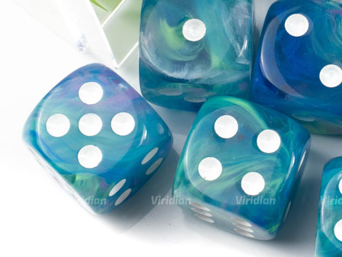 Festive Waterlily | Blue, Aqua, Green | D6 Block | Chessex Dice (12)
