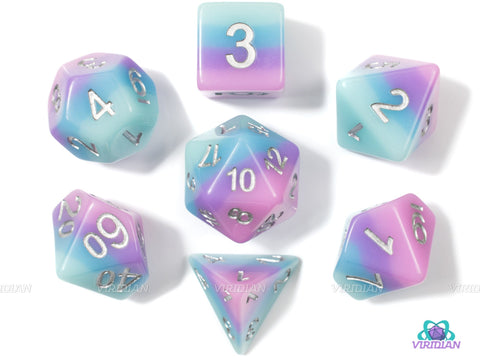 Fluffy Sugar | Light Purple, Pink, Blue Layered Acrylic Dice Set (7) | Dungeons and Dragons (DnD)