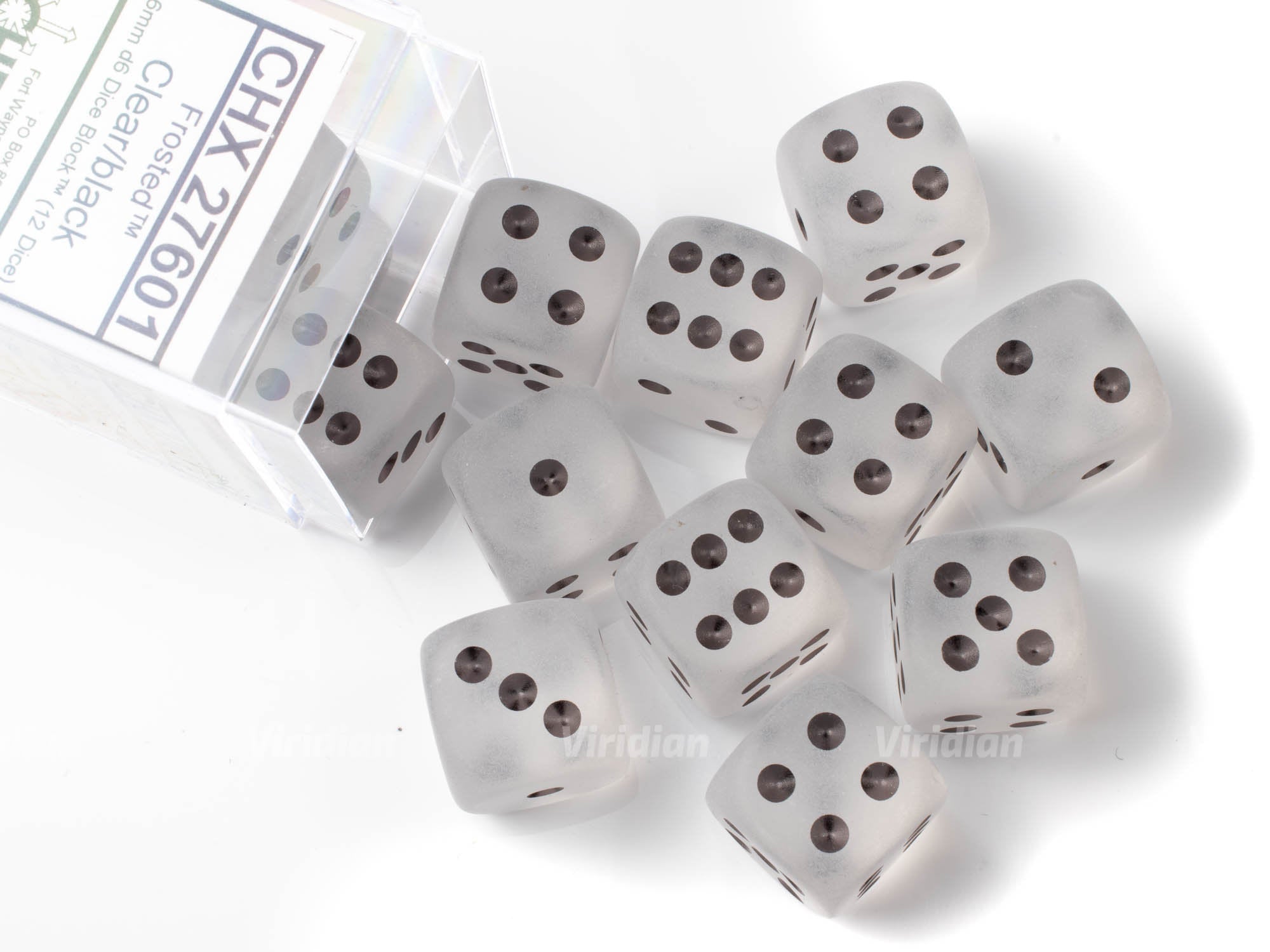 Frosted Clear & Black D6s (12) | D6 Block | Chessex Dice (12