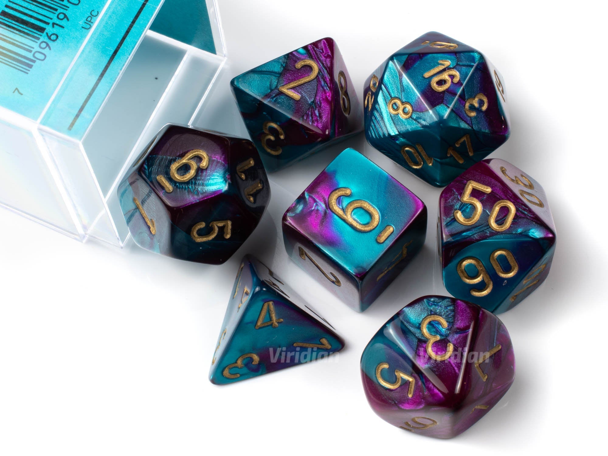 Polyhedral Dice : Gemini purple-steel[並行輸入品] Gemini Purple \u0026 Teal | Blue, Violet Swirls w Gold Ink | Chessex Dice Set (7)