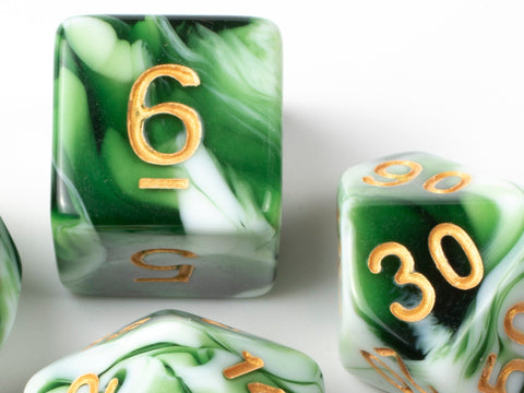 Irish Cream | Green & White Swirled Acrylic Dice Set (7 or 11) | Dungeons and Dragons (DnD)