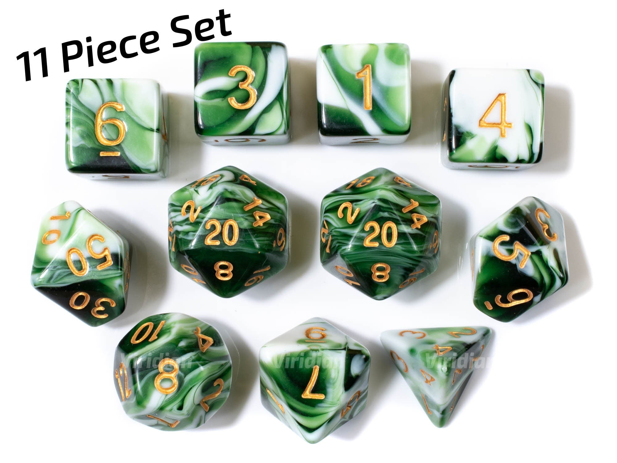 Irish Cream | Green & White Swirled Acrylic Dice Set (7 or 11) | Dungeons and Dragons (DnD)
