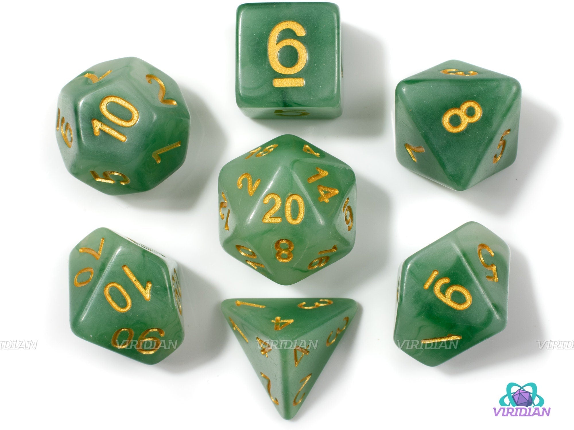 Leonard's Jade | Green & White Acrylic Dice Set (7) | Dungeons and Dragons (DnD)
