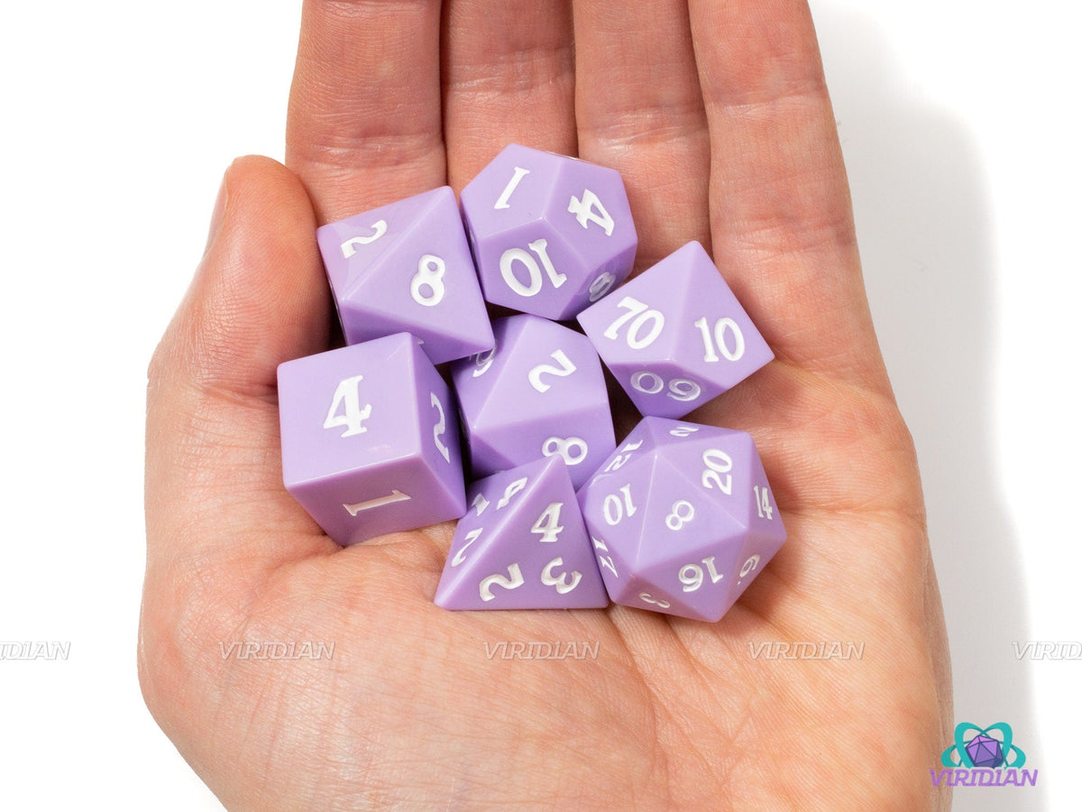 Lilac Cream | Light Purple Sharp Edge Acrylic Dice Set (7) – Viridian Dice