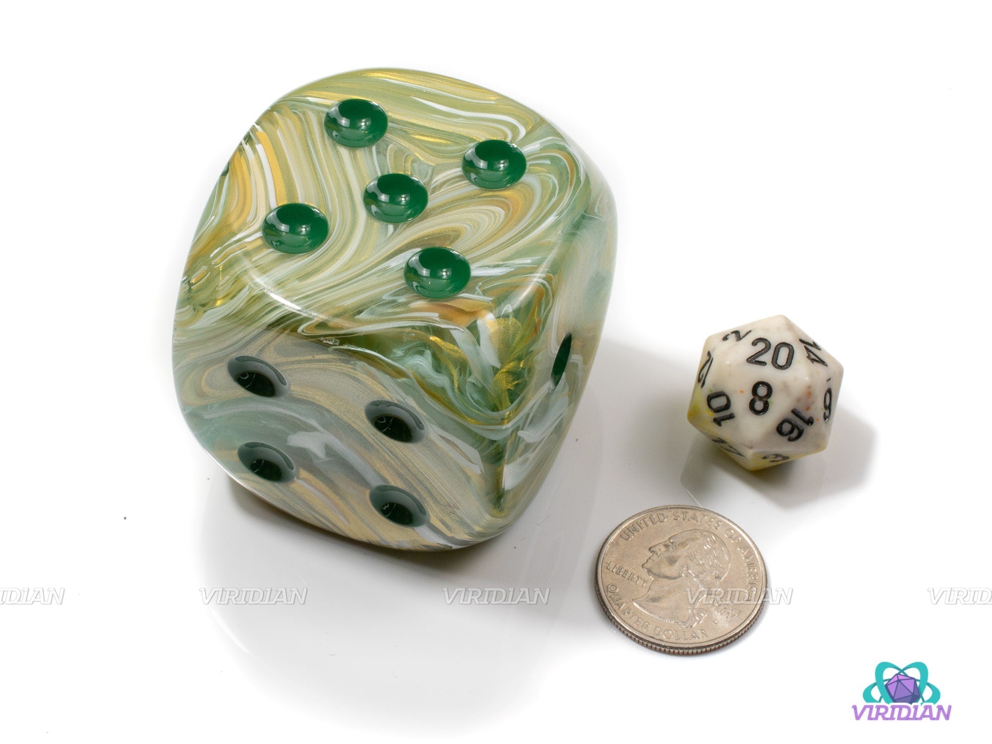 Marble Green & Dark Green  | 50mm Giant Acrylic Pipped D6 Die (1) | Chessex