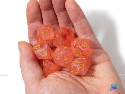 Mango Mania | Pink and Orange Swirl Acrylic Dice Set (7) | Dungeons and Dragons (DnD)