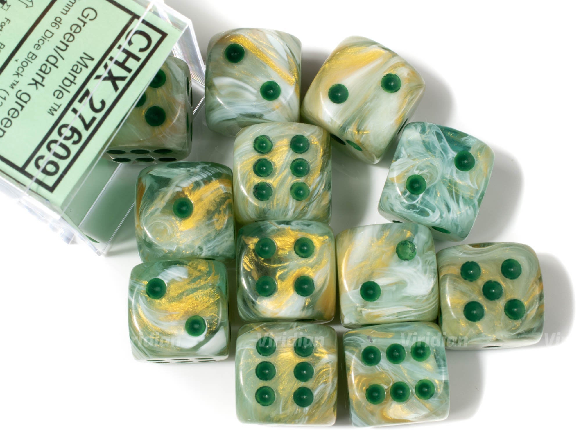 Marble Green & Dark Green D6s (12) | D6 Block | Chessex Dice (12