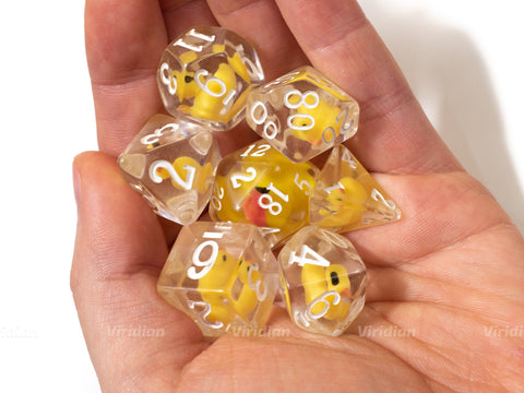 Maximum Ducks Given | Rubber Ducks Inside Clear Resin Dice Set (7) | Dungeons and Dragons (DnD)