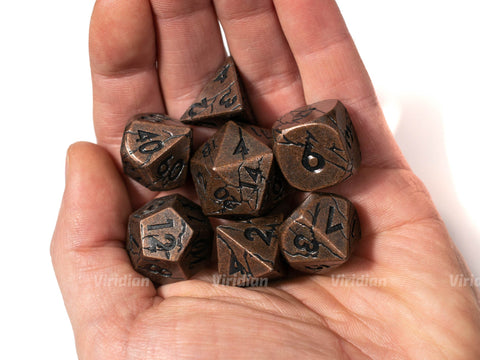 Mines of Moria | Brown Metal with Cracks Large Dice Set (7) | Dungeons and Dragons (DnD) | Tabletop RPG Gaming