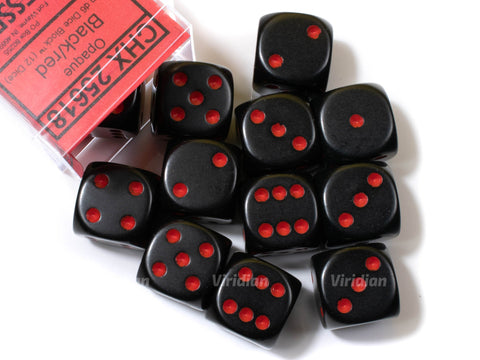 Opaque Black & Red | D6 Block | Chessex Dice (12)