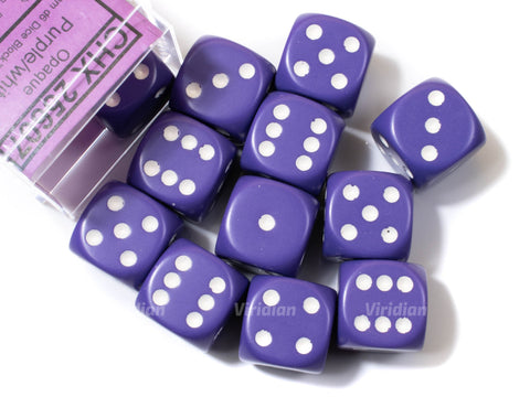 Opaque Purple & White | D6 Block | Chessex Dice (12)