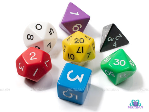 Opaque Jumbo (25-32mm) | Giant Assorted Solid Colored Dice (7)